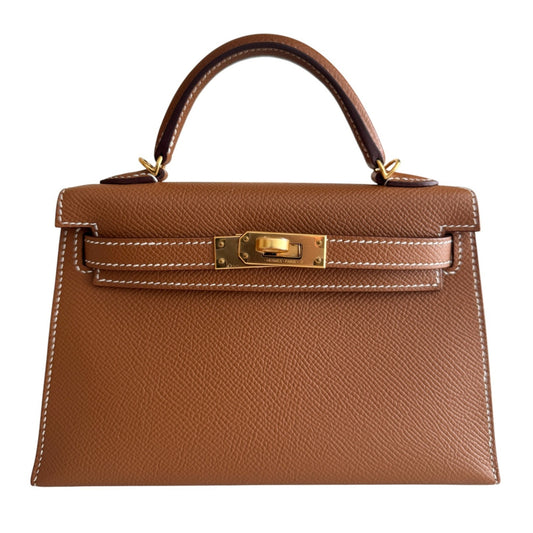 Hermes Kelly Mini 20 Gold Tan Epsom Leather Gold Hardware