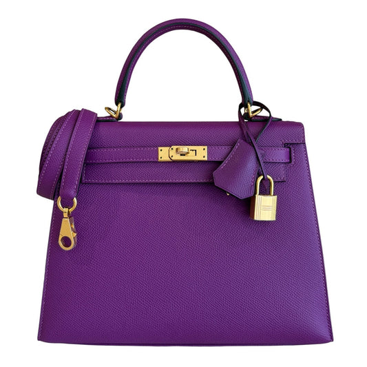 Hermes Kelly 25 Sellier Anemone Purple Epsom Gold Hardware RARE