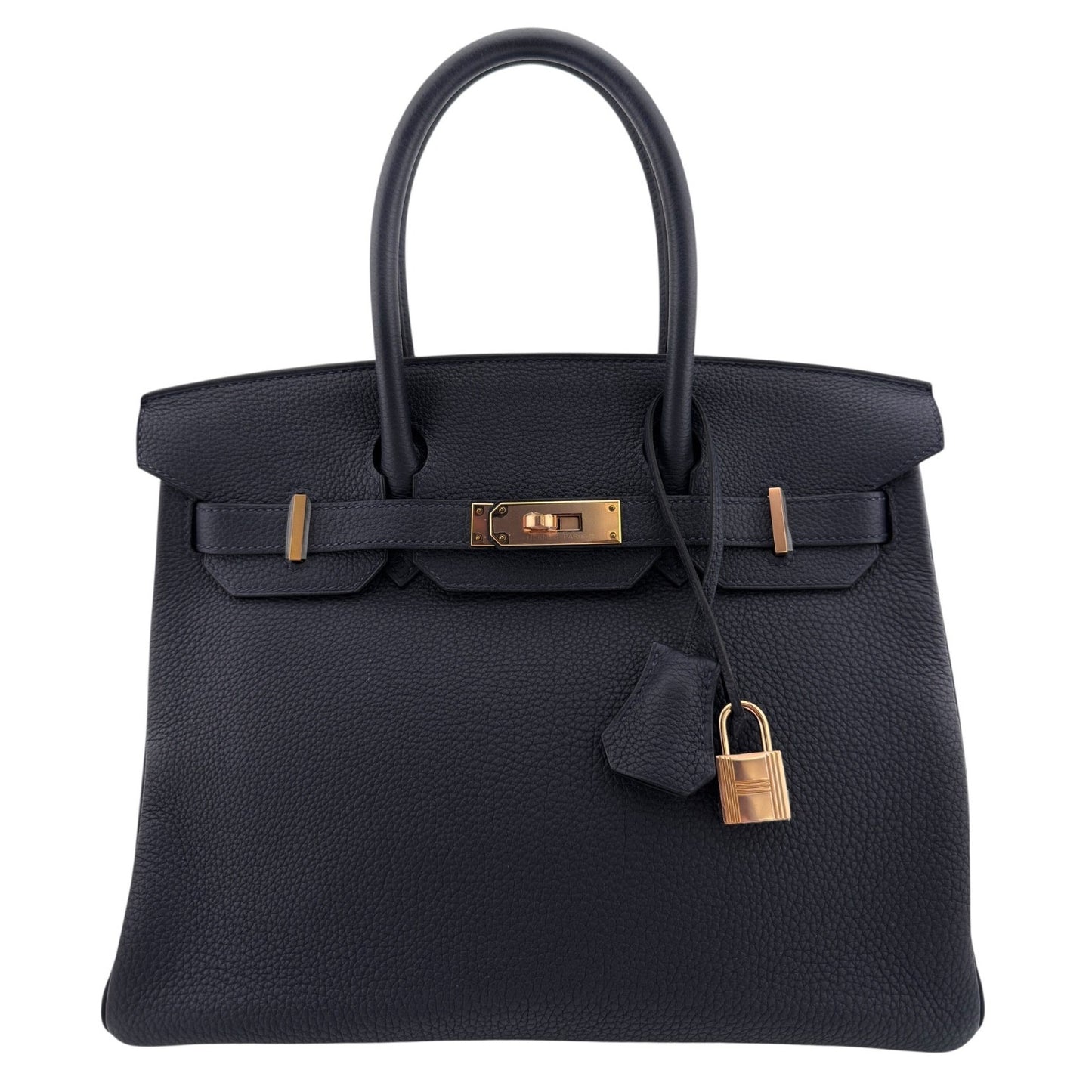 Hermes Birkin 30 Bleu Nuit Dark Blue Togo Leather Rose Gold Hardware