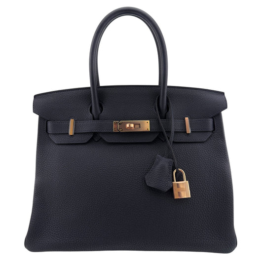 Hermes Birkin 30 Bleu Nuit Dark Blue Togo Leather Rose Gold Hardware