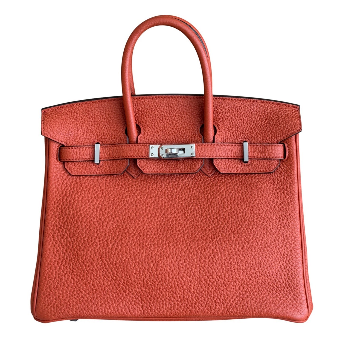 Hermes Birkin 25 Verso Feu Orange Cuivre Togo Leather Palladium Hardware RARE