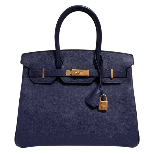 Hermes Birkin 30 Bleu Encre Blue Epsom Leather Gold Hardware Handbag