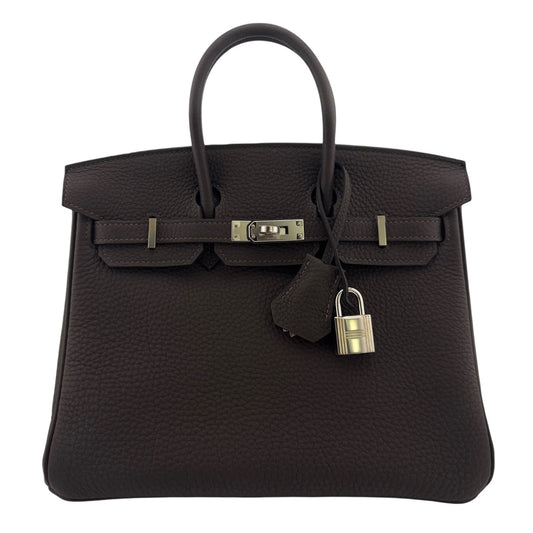 Hermes Birkin 25 Verso Ebene Brown & Gold Tan Togo Leather Palladium Hardware