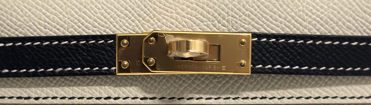 Hermes Mini Kelly Special Order Craie Black Epsom Leather Gold Hardware Rare