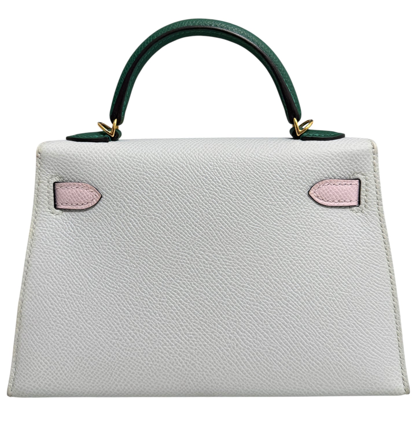 Hermes Mini Kelly Tri Color Gris Patine Mauve Pale and Vert Moyen Epsom Gold Hardware