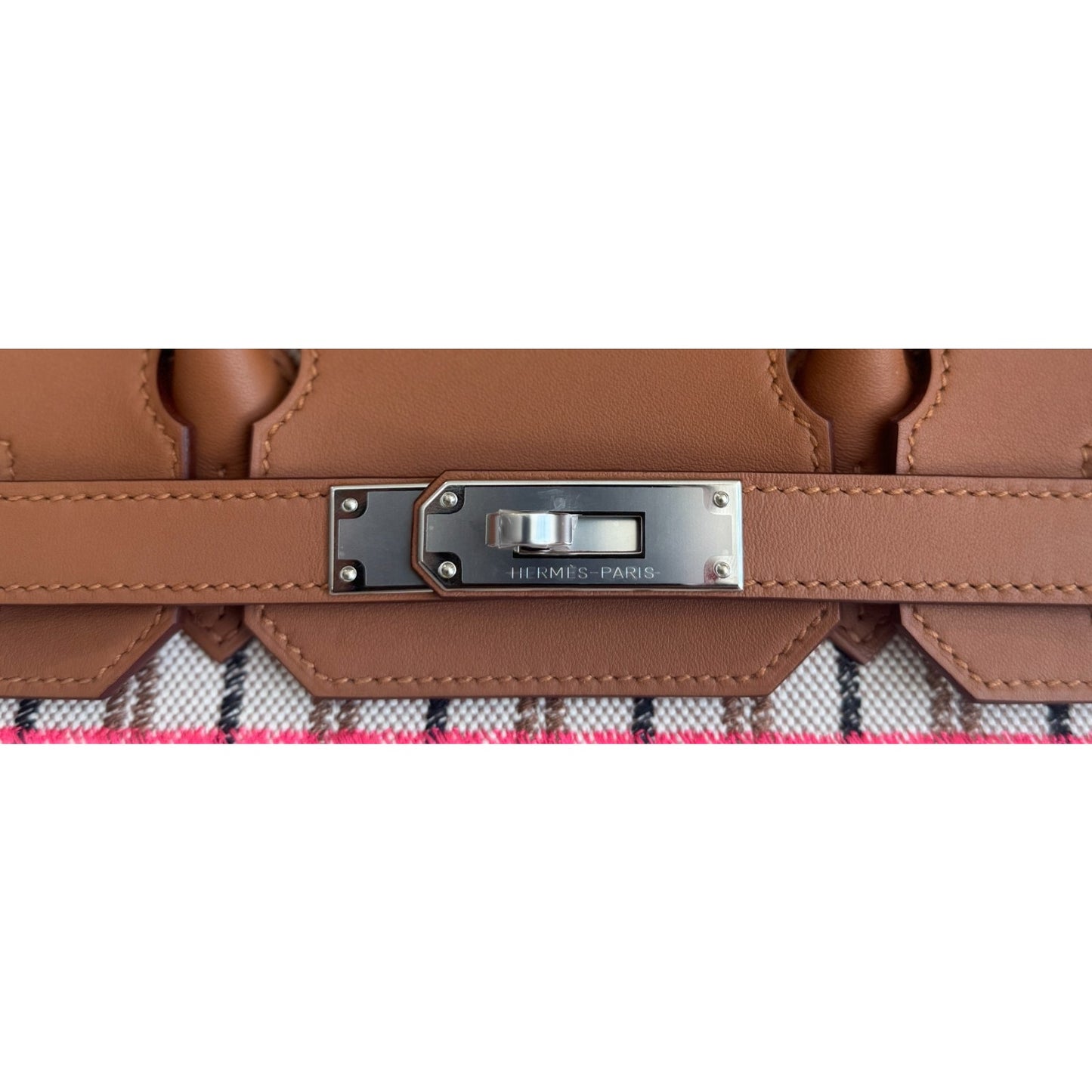 Hermes Birkin 29 Shoulder Gold Tan Toile Canvas Beige Rose Pop Black Palladium