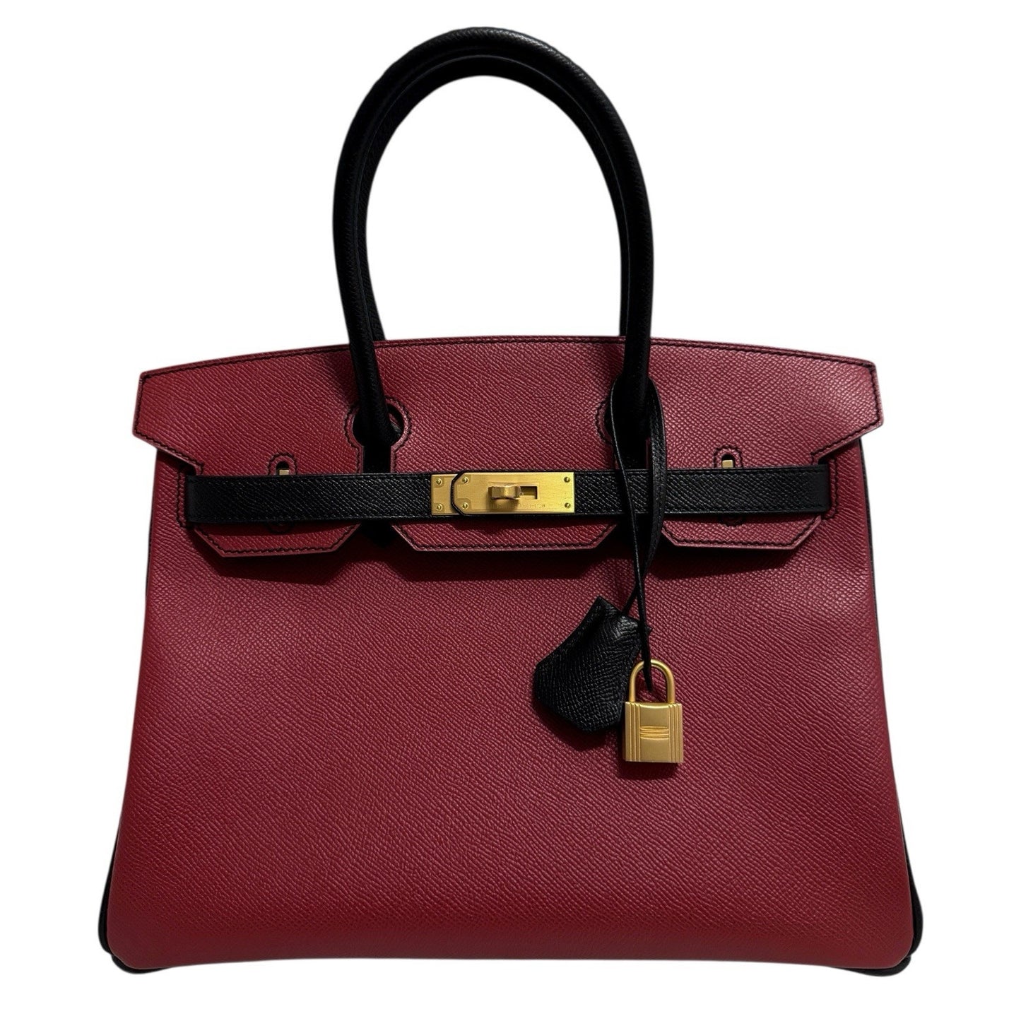 Hermes Birkin 30 Special Order Black Rouge H Red Epsom Brushed Gold Hardware