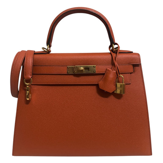 Hermes Kelly 28 Sellier Terre Battue Orange Epsom Leather Gold Hardware