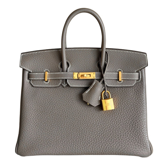 Hermes Birkin 25 Etoupe Gray Togo Leather Gold Hardware Handbag