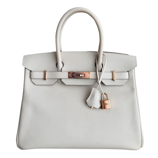 Hermes Birkin 30 Craie White Epsom Leather Rose Gold Hardware Handbag Rare