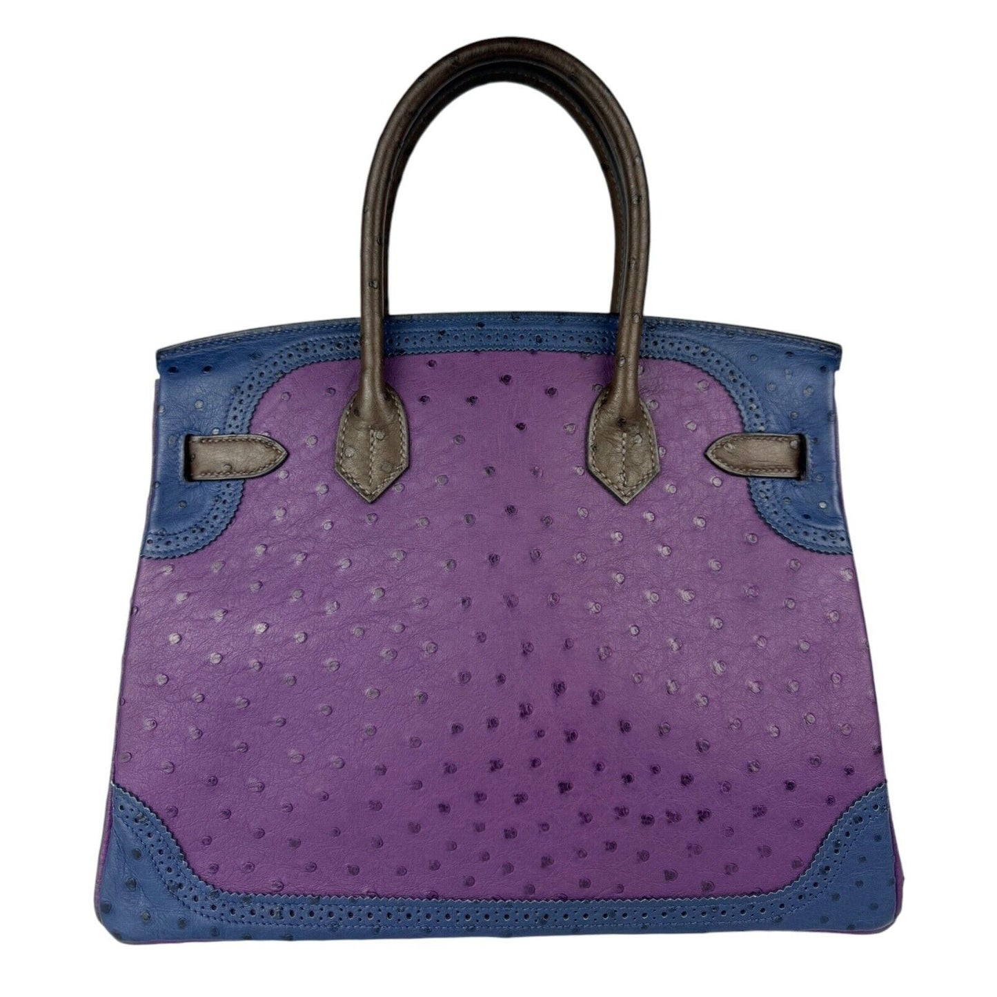 Hermes Birkin 30 Limited Ostrich Ghillies Violet, Blue de Malte & Marron d’Inde