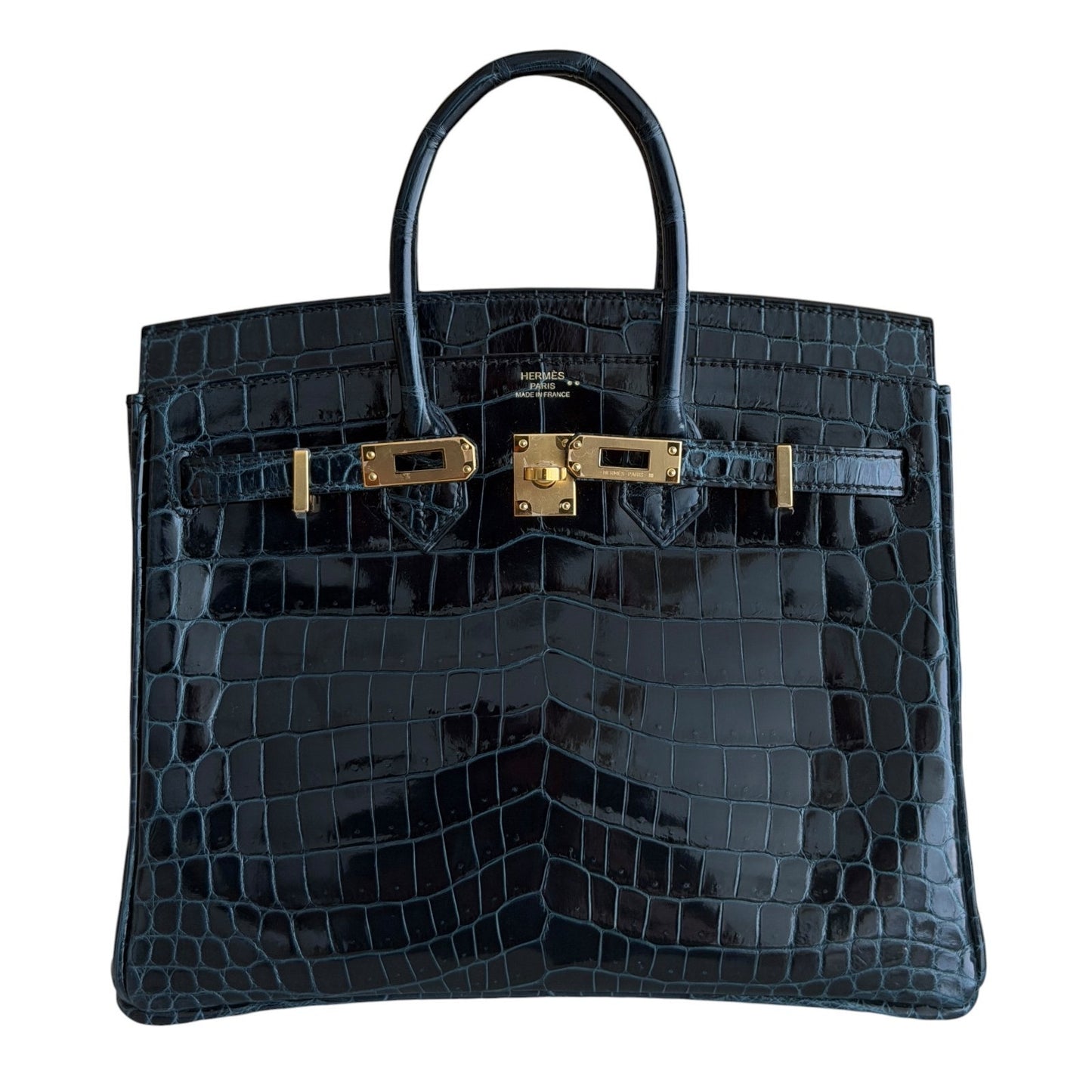 Hermes Birkin 25 Vert Rousseau Blue Green Nilo Crocodile Leather Gold Hardware
