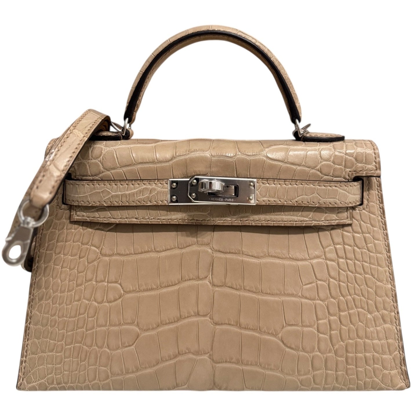 Hermes Kelly Mini 20 Matte Alligator Chai Tan Beige Palladium Hardware 2025