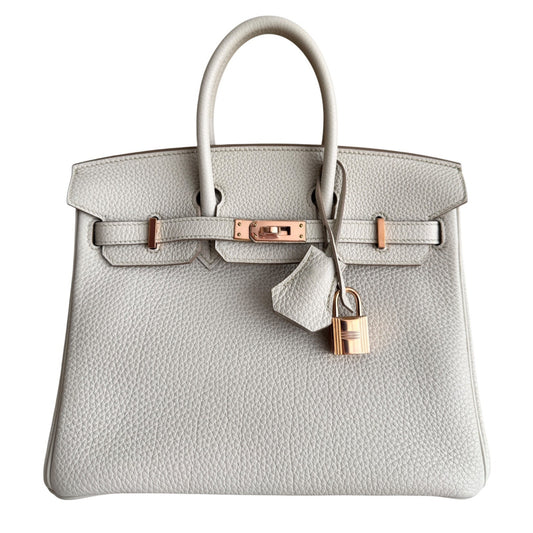 Hermes Birkin 25 Beton Beige Cream Togo Leather Rose Gold Hardware