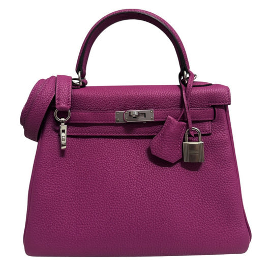 Hermes Kelly 25 Rose Pourpre Pink Purple Togo Palladium Hardware
