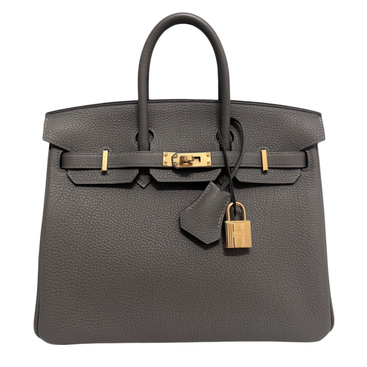 Hermes Birkin 25 Gris Meyer Gray Togo Leather Gold Hardware Handbag NEW