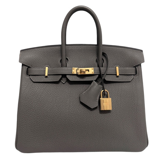 Hermes Birkin 25 Gris Meyer Gray Togo Leather Gold Hardware Handbag NEW