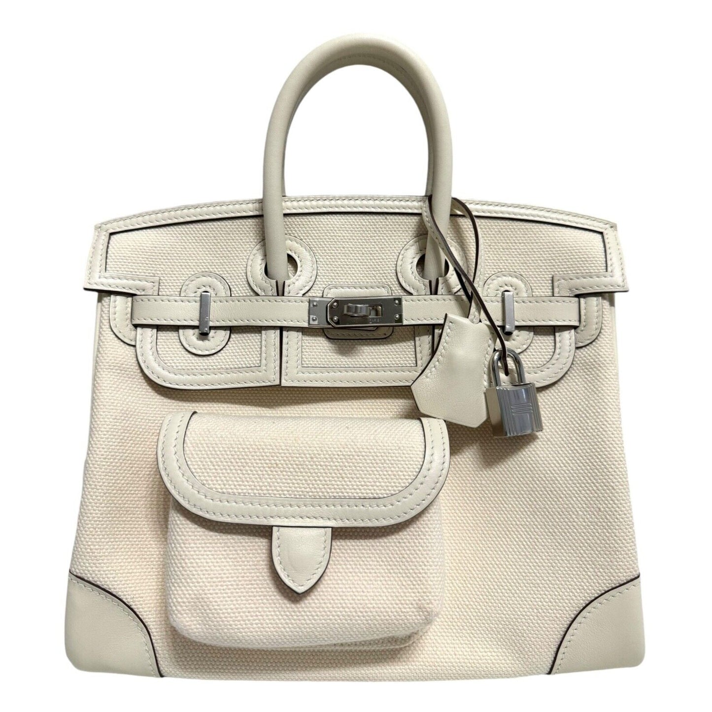 HERMÈS Birkin Cargo 25 Nata White Swift leather & Toile Palladium Hardware