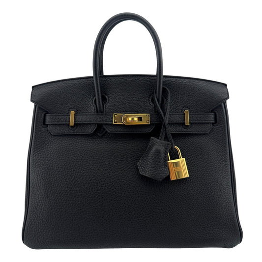 Hermes Birkin 25 Black Noir Togo Leather Gold Hardware Handbag