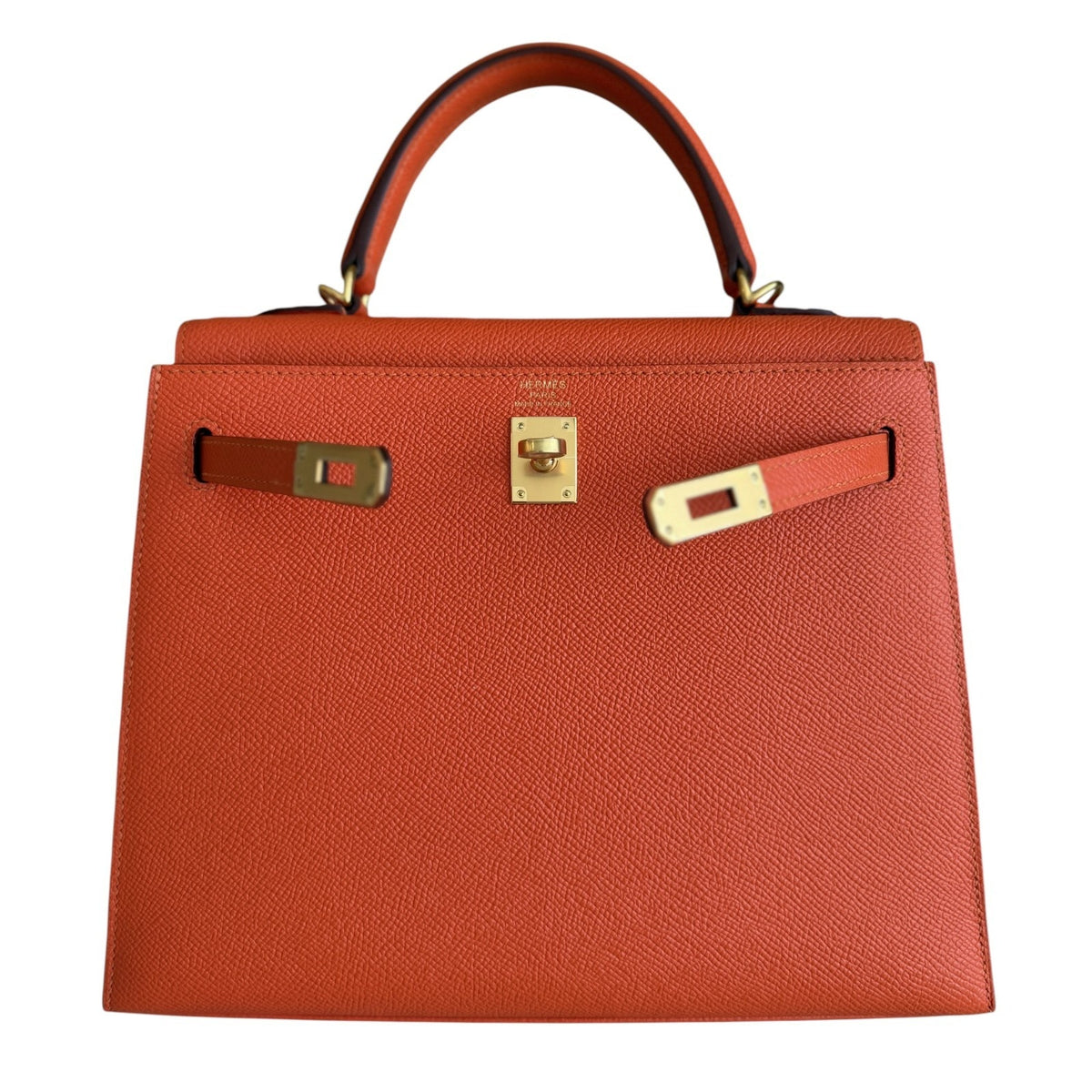 Hermes Kelly 25 Sellier Feu Orange Epsom Gold Hardware RARE