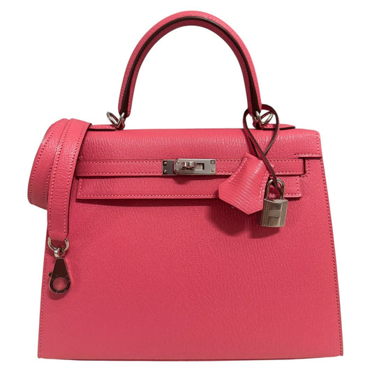 Hermes Kelly 25 Sellier Rose Azalee Azalea Pink Chevre Leather Palladium RARE