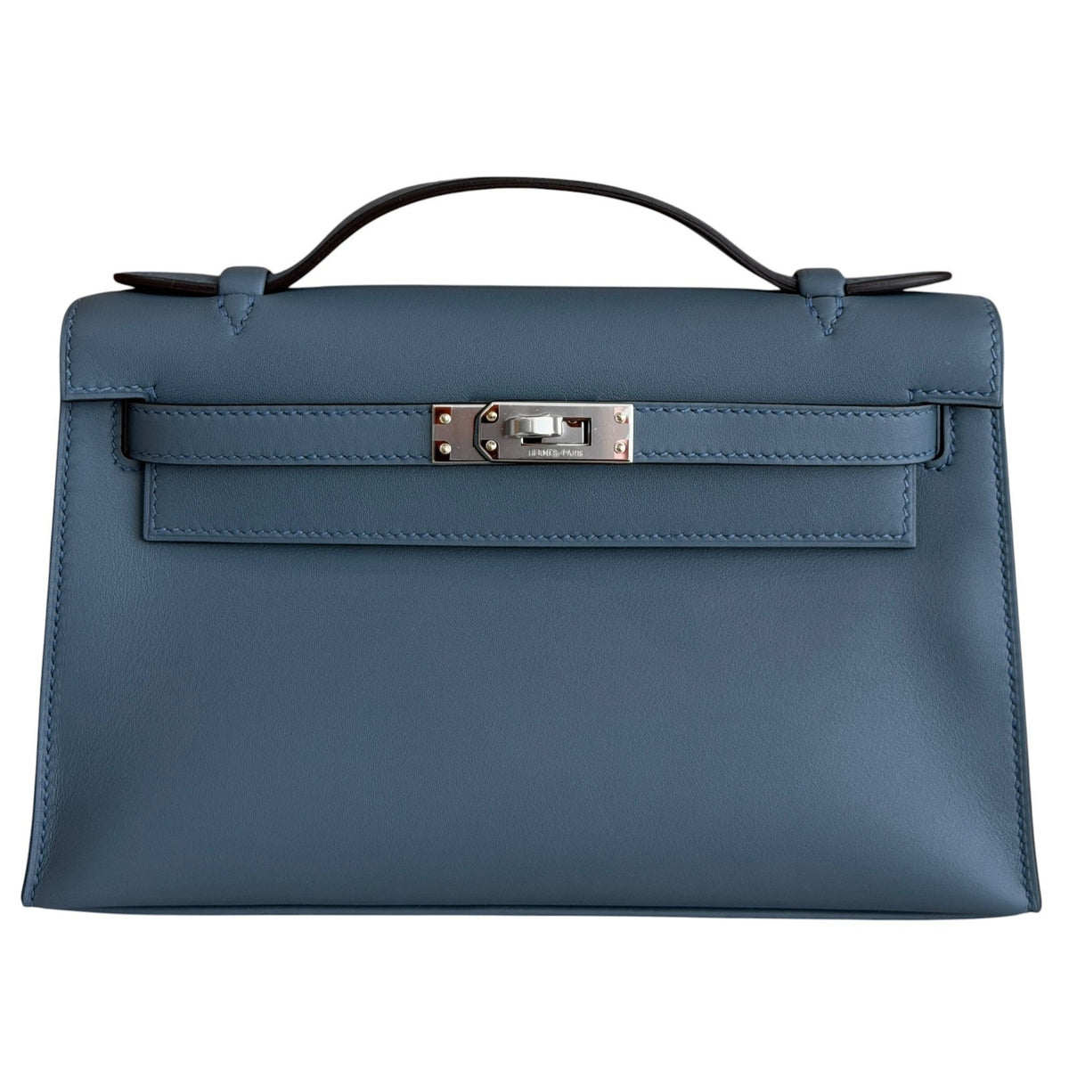 Hermes Kelly Mini Pochette Blue Tempete Leather Palladium Hardware NEW 2026 RARE