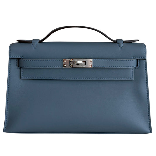 Hermes Kelly Mini Pochette Blue Tempete Leather Palladium Hardware NEW 2026 RARE