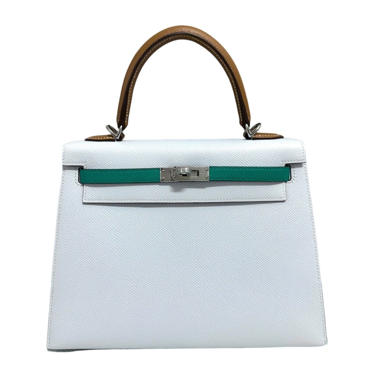 Hermes Kelly 25 Sellier Blue Brume Vert Jade Gold Tan Epsom Palladium Hardware