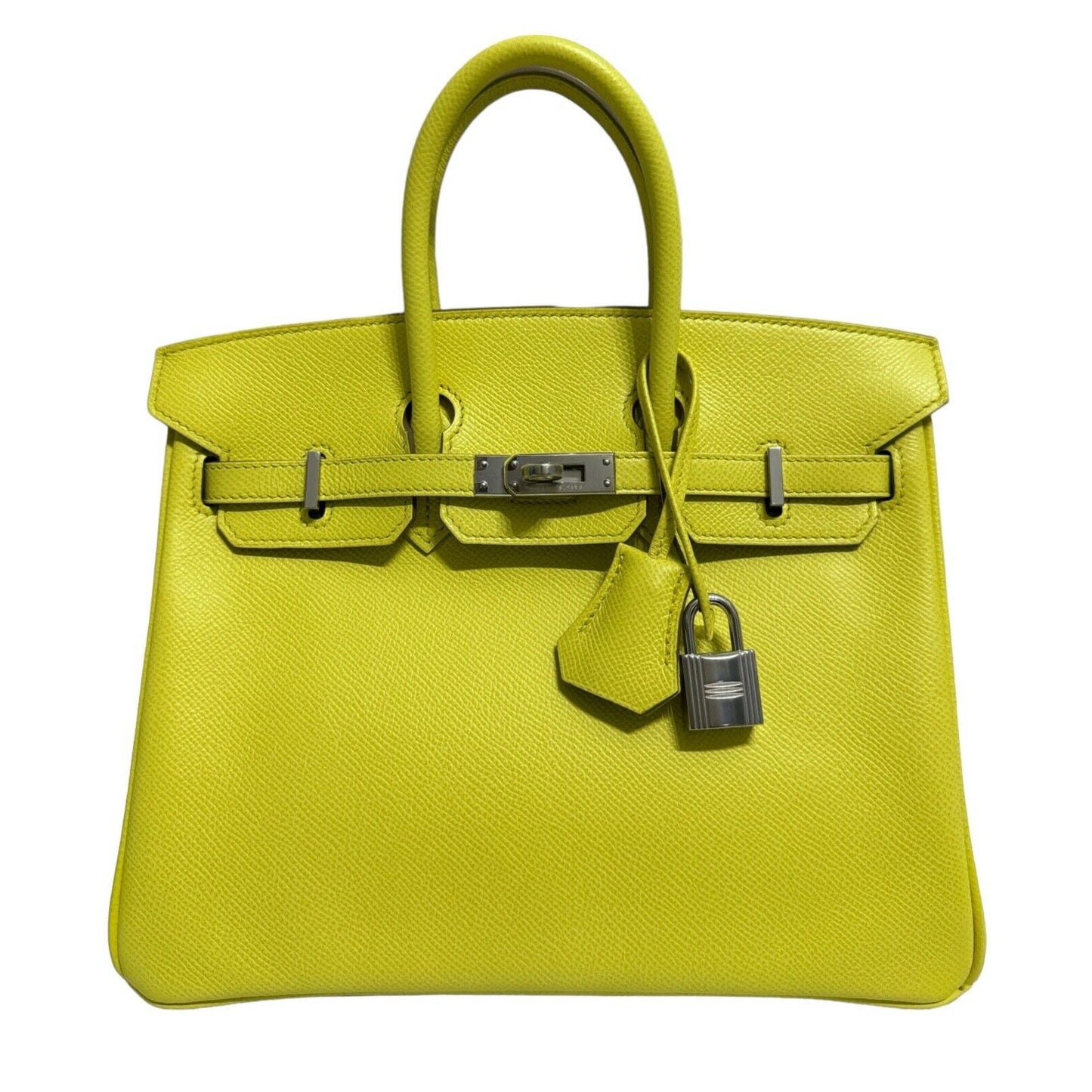 Hermes Birkin 25 Lime Yellow Epsom Leather Palladium Hardware Handbag