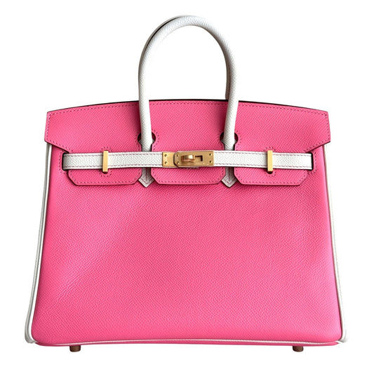 Hermes Birkin 25 Special Order Rose Azalee and Craie Epsom Leather Brushed Gold