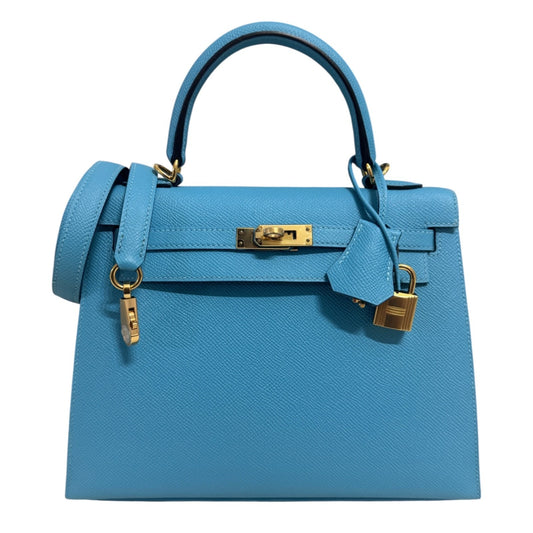 Hermes Kelly 25 Sellier Bleu du Nord Blue Epsom Leather Gold Hardware