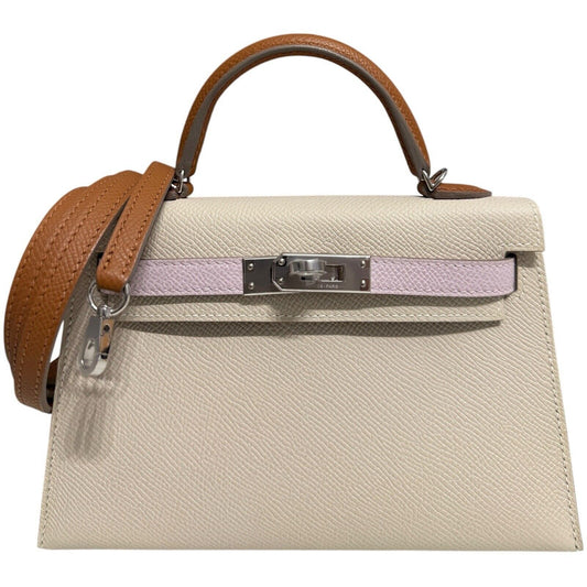 Hermes Kelly Mini 20 Craie Mauve Pale & Gold Epsom Leather Palladium