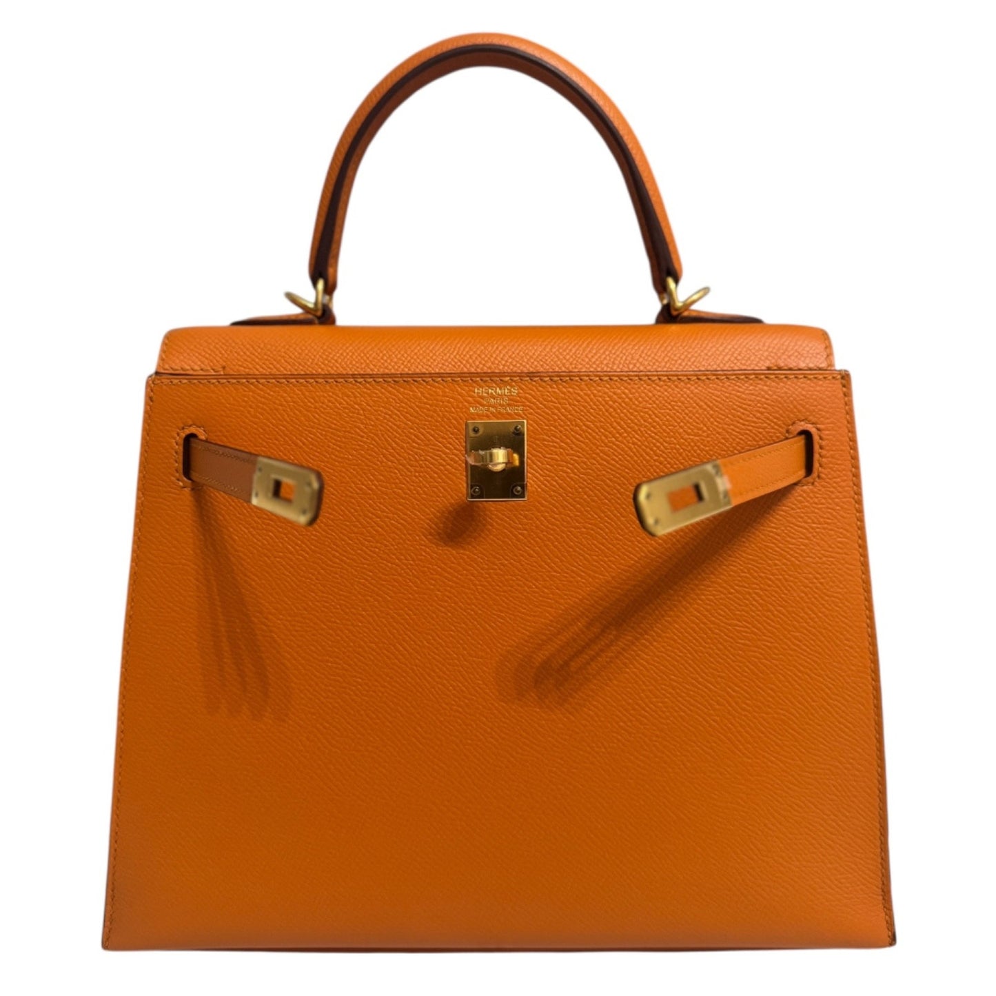 Hermes Kelly 25 Sellier Apricot Orange Epsom Leather Gold Hardware