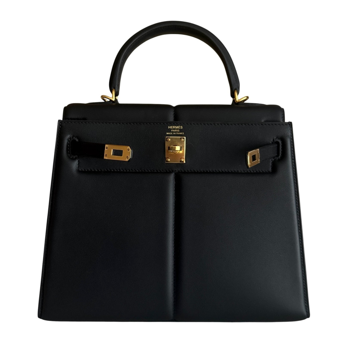Hermes Kelly 25 Sellier Black Noir Padded Leather Gold Hardware Limited Edition
