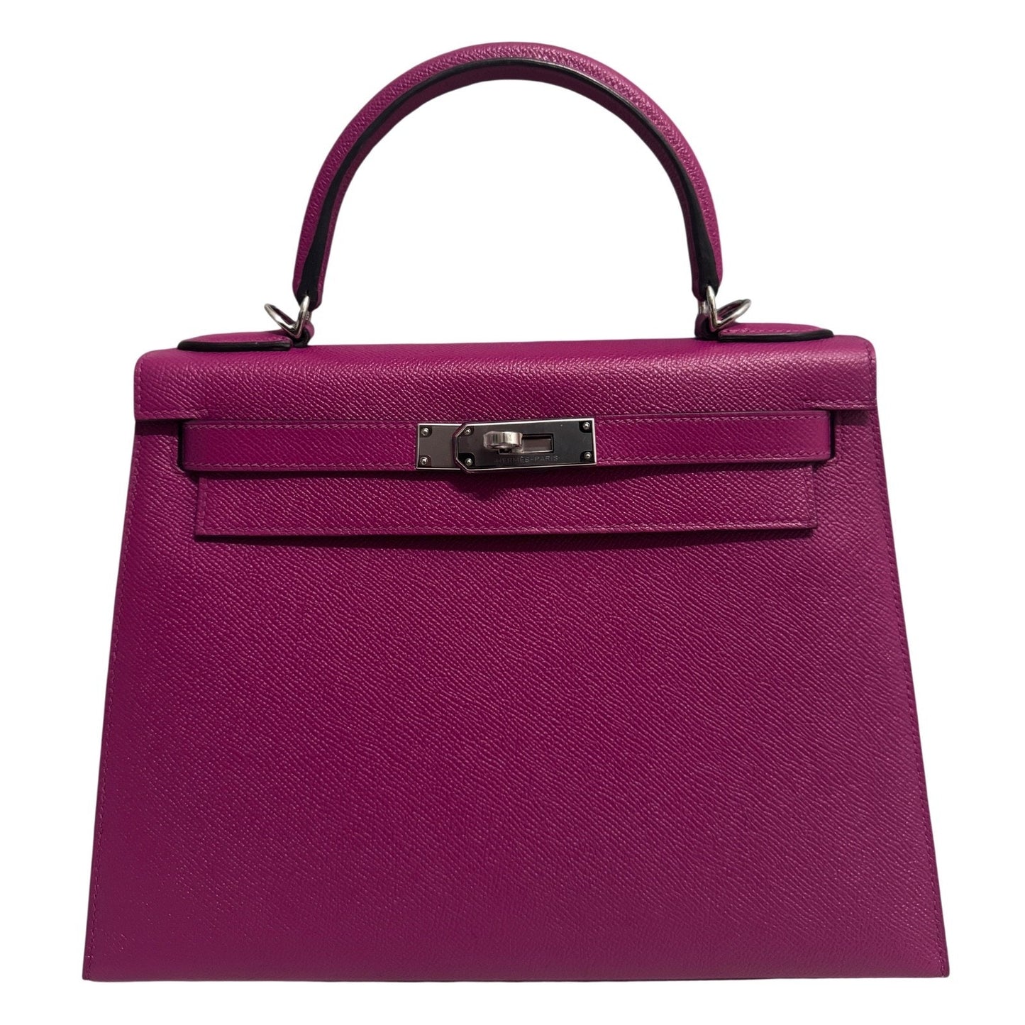 Hermes Kelly 28 Sellier Rose Pourpre Pink Purple Epsom Leather Palladium
