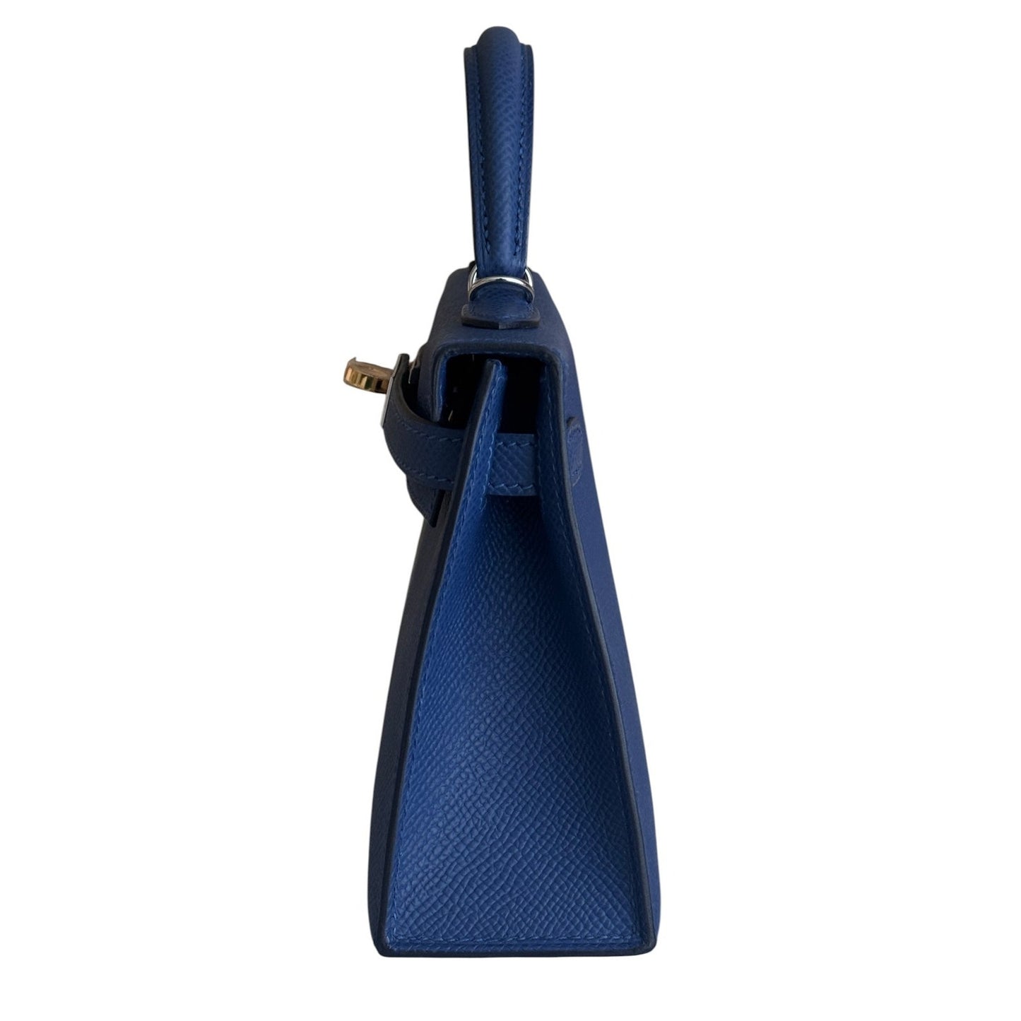 Hermes Kelly Mini 20 Blue Tie Epsom Leather Electrum Gold Palladium Hardware NEW