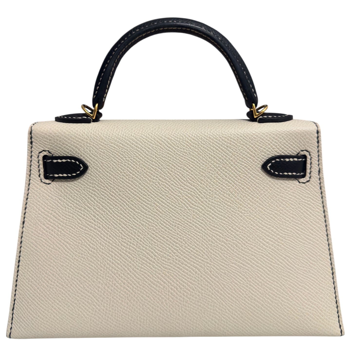 Hermes Mini Kelly Special Order Craie Black Epsom Leather Gold Hardware Rare