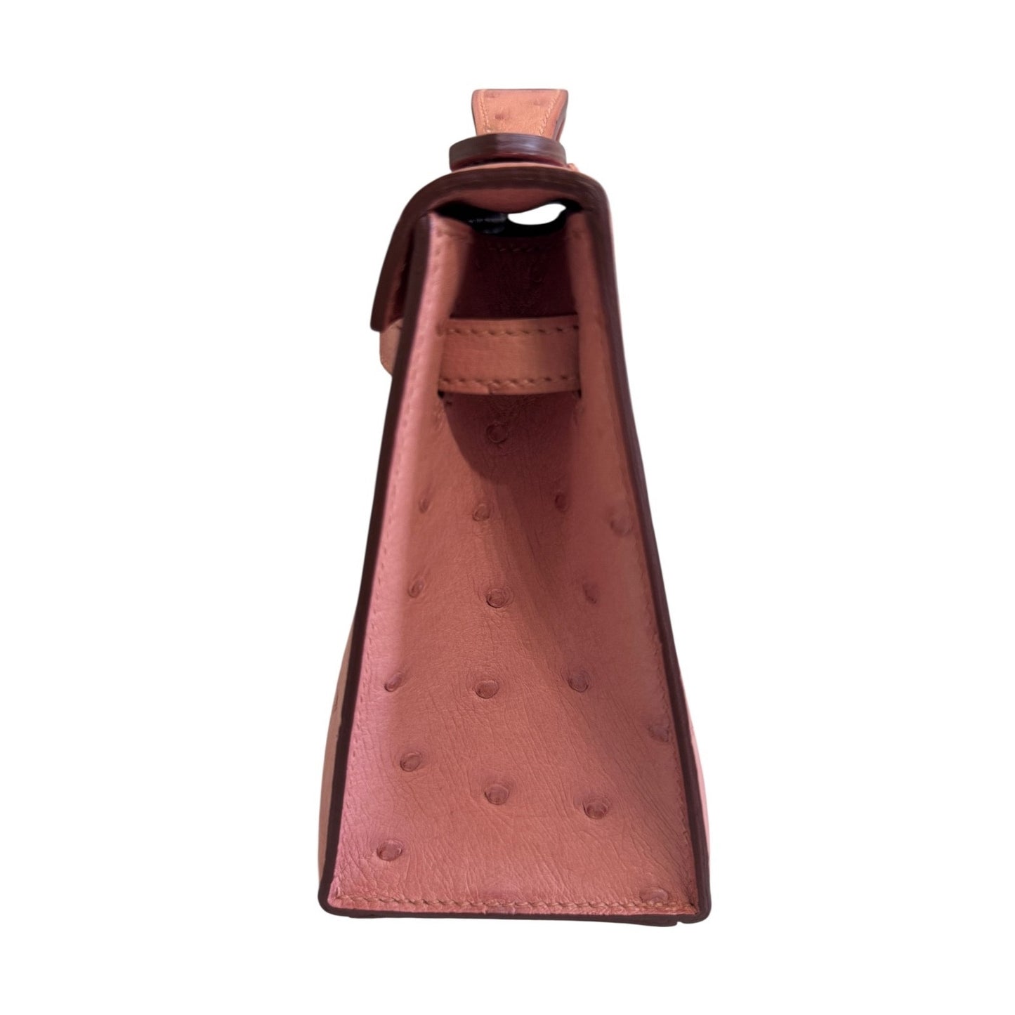 Hermes Kelly Pochette Terre Cuite Pink Ostrich Leather Palladium Hardware