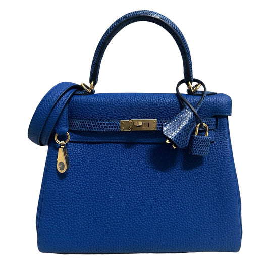 HERMES KELLY 25 TOUCH BLUE FRANCE & BLUE SAPPHIRE TOGO & LIZARD PERMABRASS HARDWARE