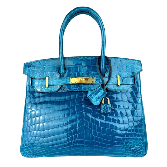 Hermes Birkin 30 Blue Izmir Crocodile Leather Gold Hardware RARE