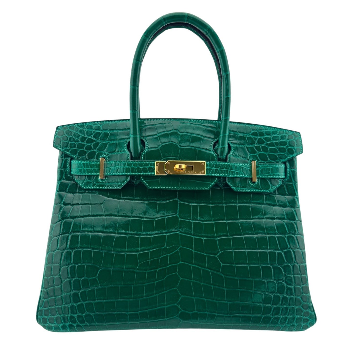 Hermes Birkin 30 Emerald Green Niloticus Crocodile Leather Gold Hardware Rare