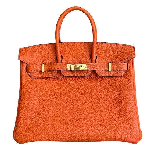 Hermes Birkin 25 Orange Togo Leather Gold Hardware