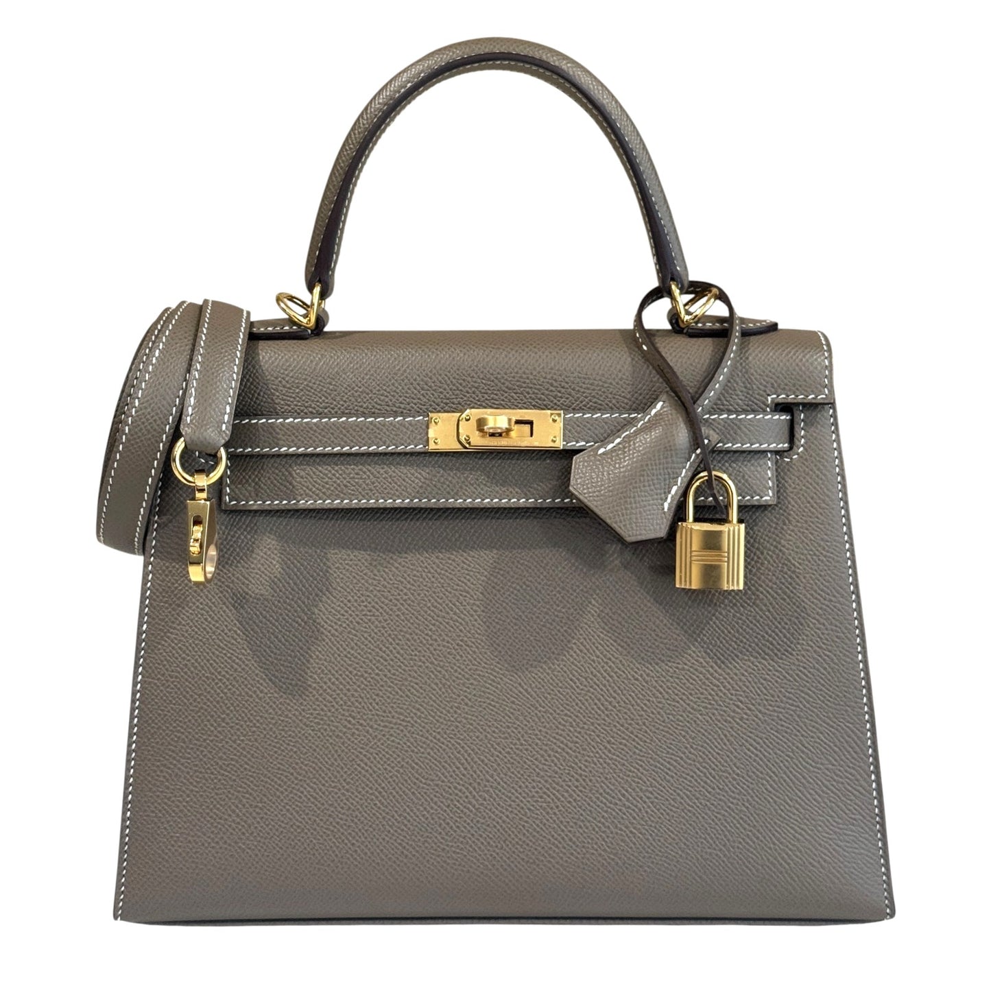 Hermes Kelly 25 Sellier Etoupe Gray Epsom Leather Gold Hardware