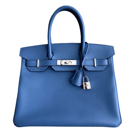 Hermes Birkin 30 Blue Azure Epsom Leather Palladium Hardware Rare
