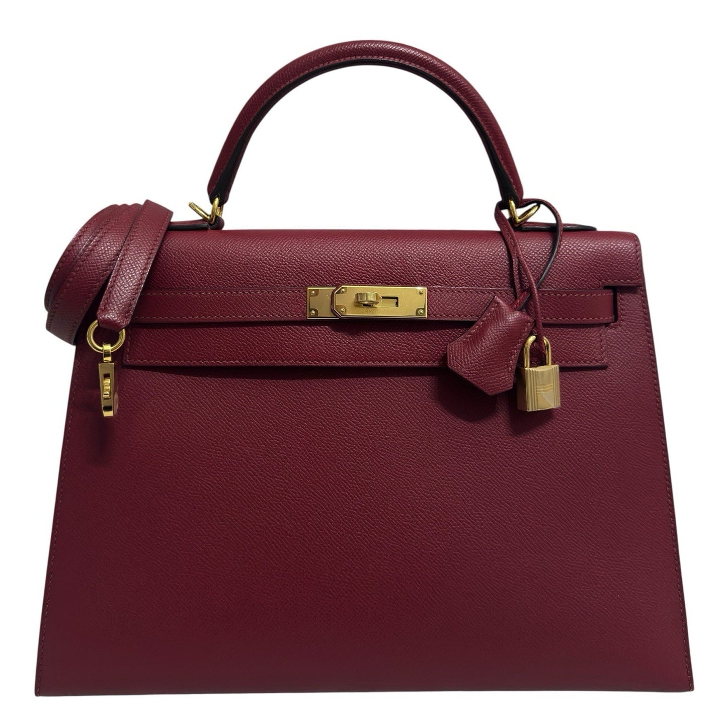 Hermes Kelly 32 Sellier Rouge Grenat Red Leather Gold Hardware