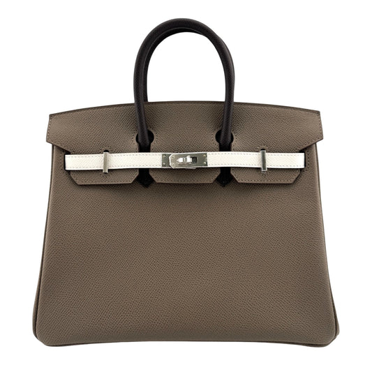 Hermes Birkin 25 Tri Color Etoupe Gris Pale Ebene Epsom Leather Palladium HWR