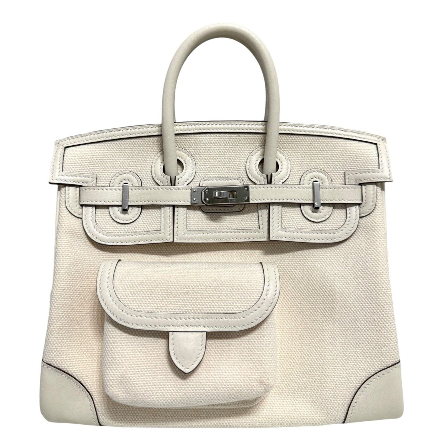 HERMÈS Birkin Cargo 25 Nata White Swift leather & Toile Palladium Hardware