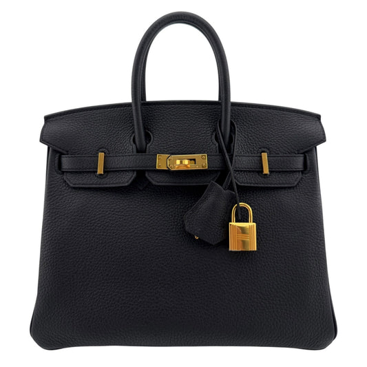 Hermes Birkin 25 Black Noir Togo Leather Gold Hardware Handbag