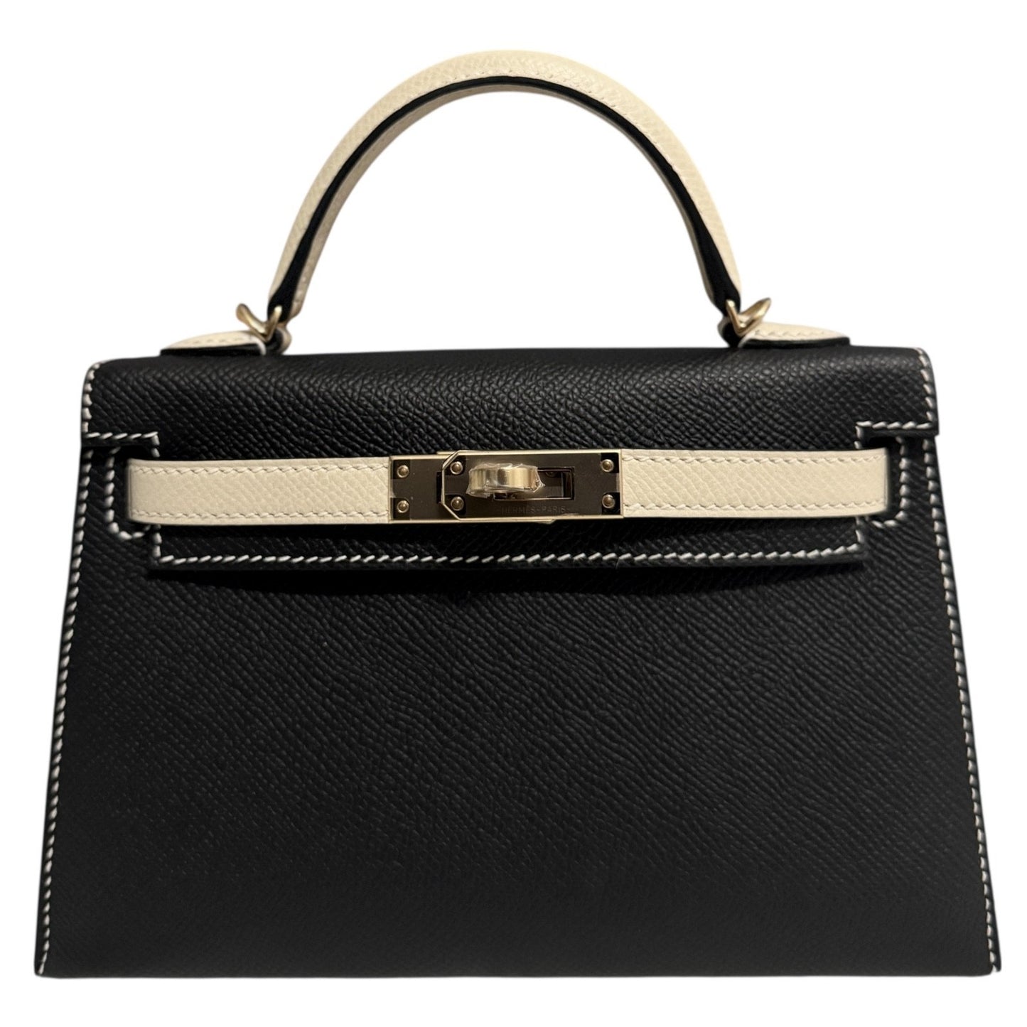 Hermes Kelly Mini 20 Special Order Black & Craie Epsom Leather Permabrass HWR