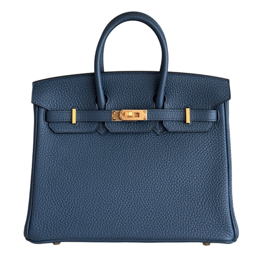 Hermes Birkin 25 Bleu Prusse Blue Togo Leather Gold Hardware